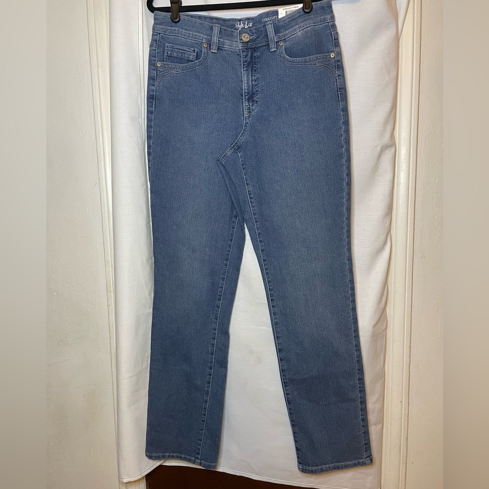 NWT Style & Co Craft Blue High Rise Tummy Control Straight Leg Jean Size 4